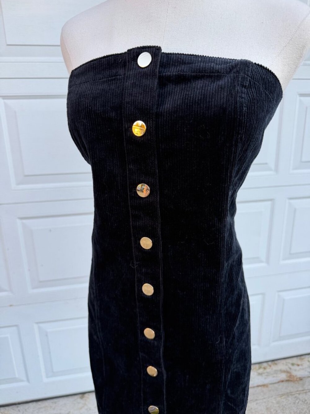 GAP NWT Black Corduroy Strapless Button Front Mini Dress L Bodycon 90s Y2K - Picture 3 of 7